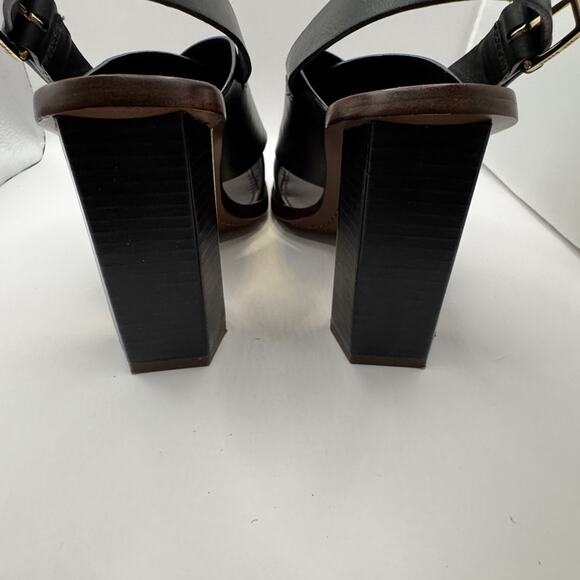 Tory Burch Bleeker Black Leather Slingback Gold Heels Sandals size 6.5 Designer - Picture 14 of 16